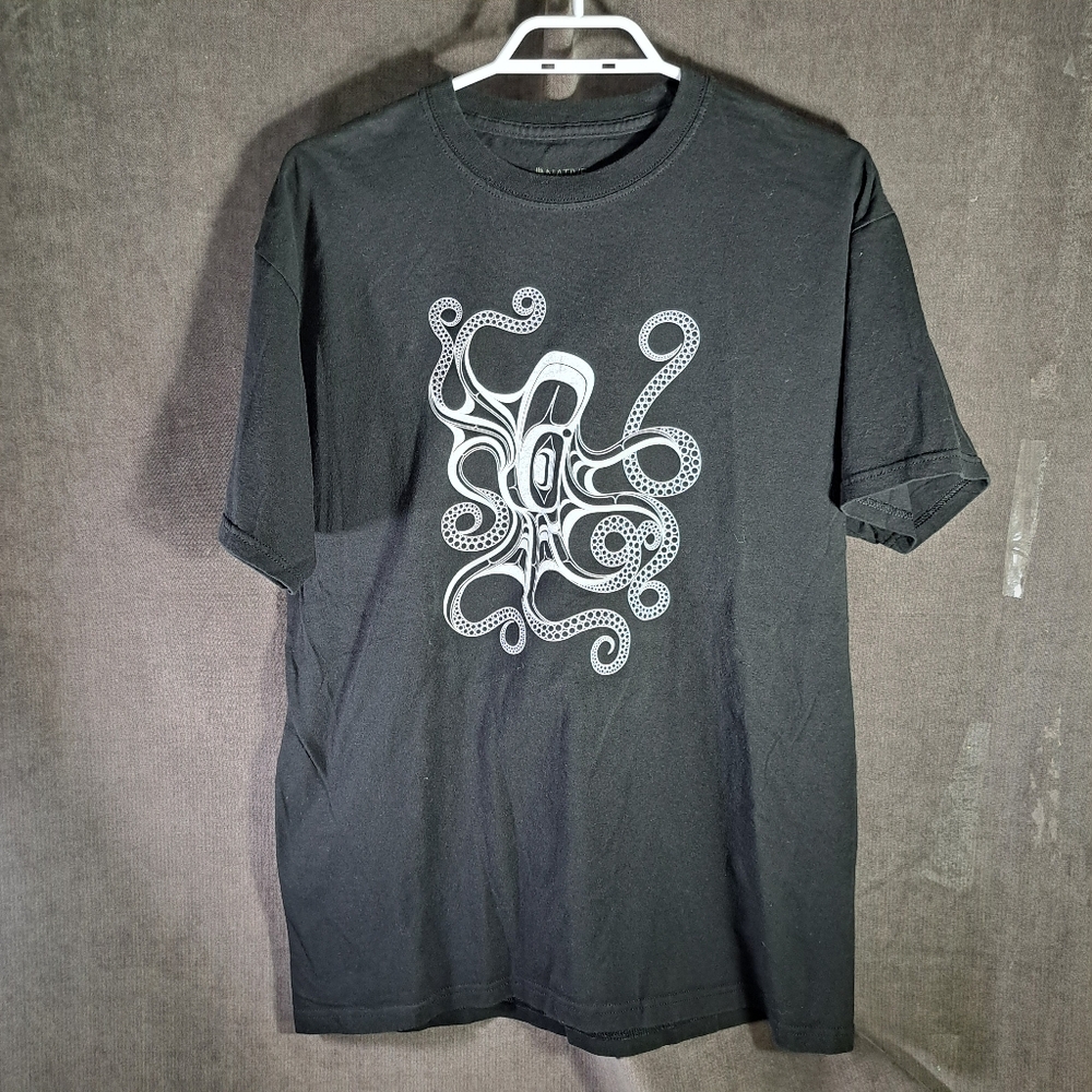 Native Northwest All About Nuu by Ernest Swanson Black White Graphic Tee VG+ L